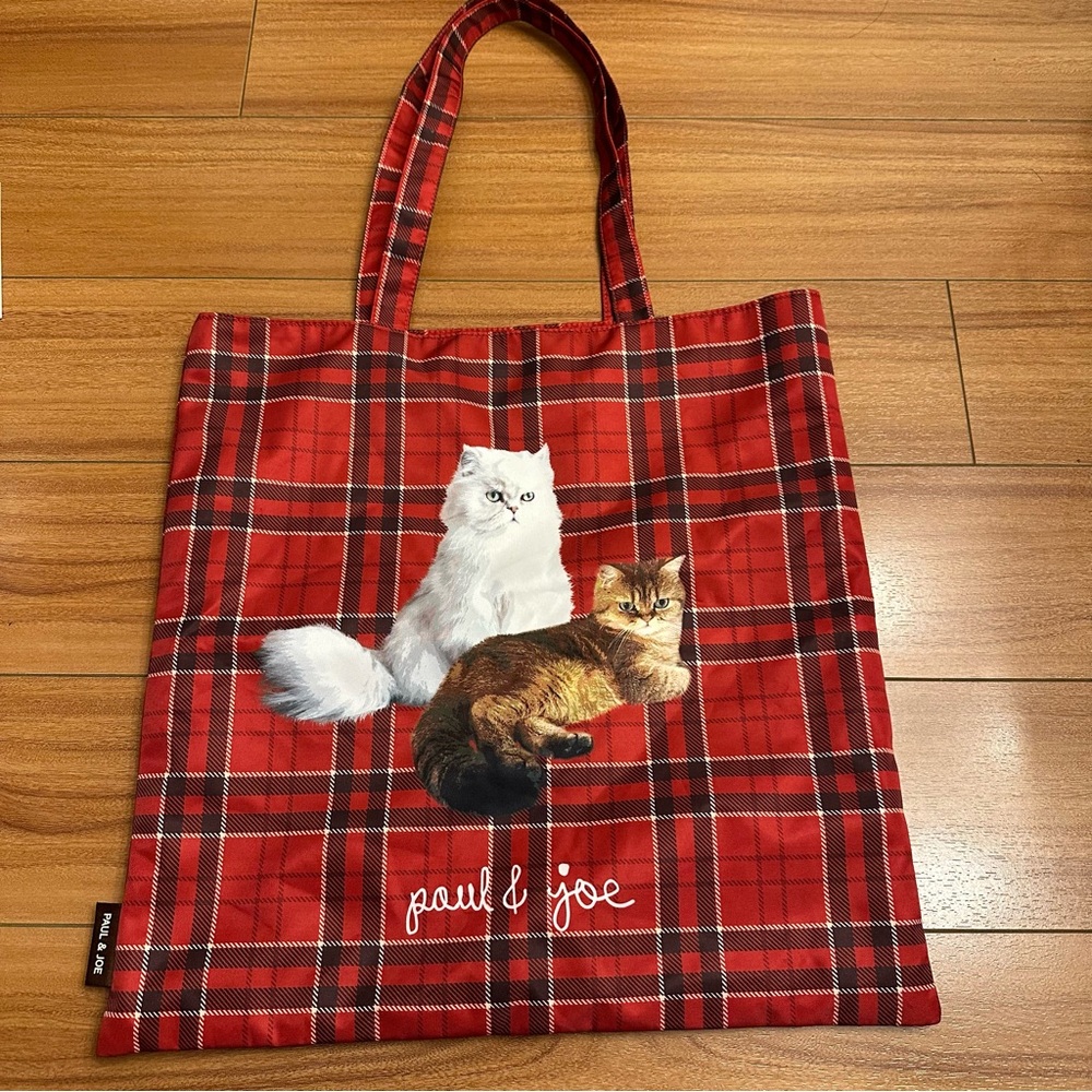 Paul & Joe Red Plaid Cat Tote Bag
